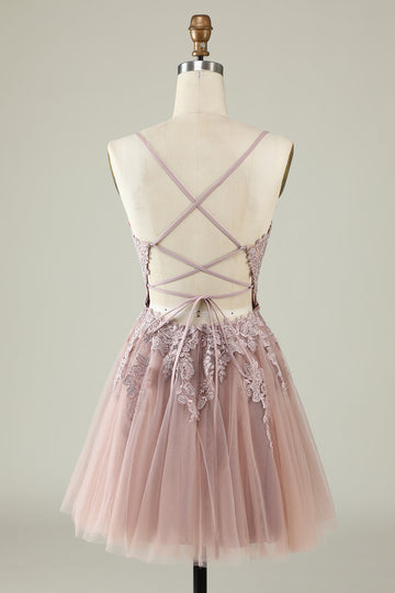 A Línea Tirantes de Espagueti Rosa Vestido de Cóctel